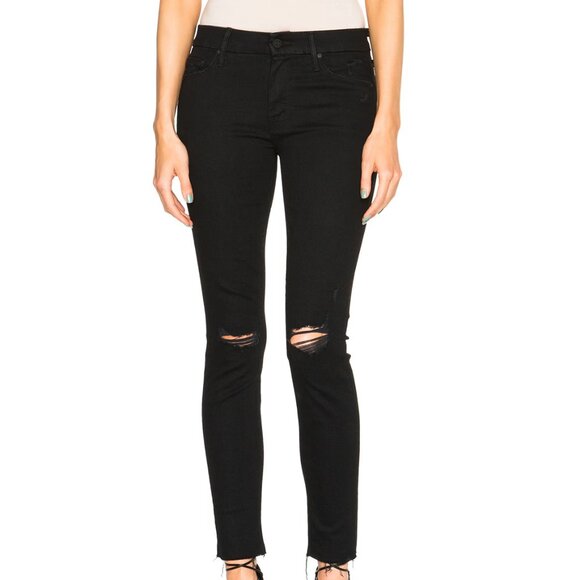 Mother Looker Ankle Fray black / guilty as sin skinny distressed jeans 28 EUC - Picture 2 of 15